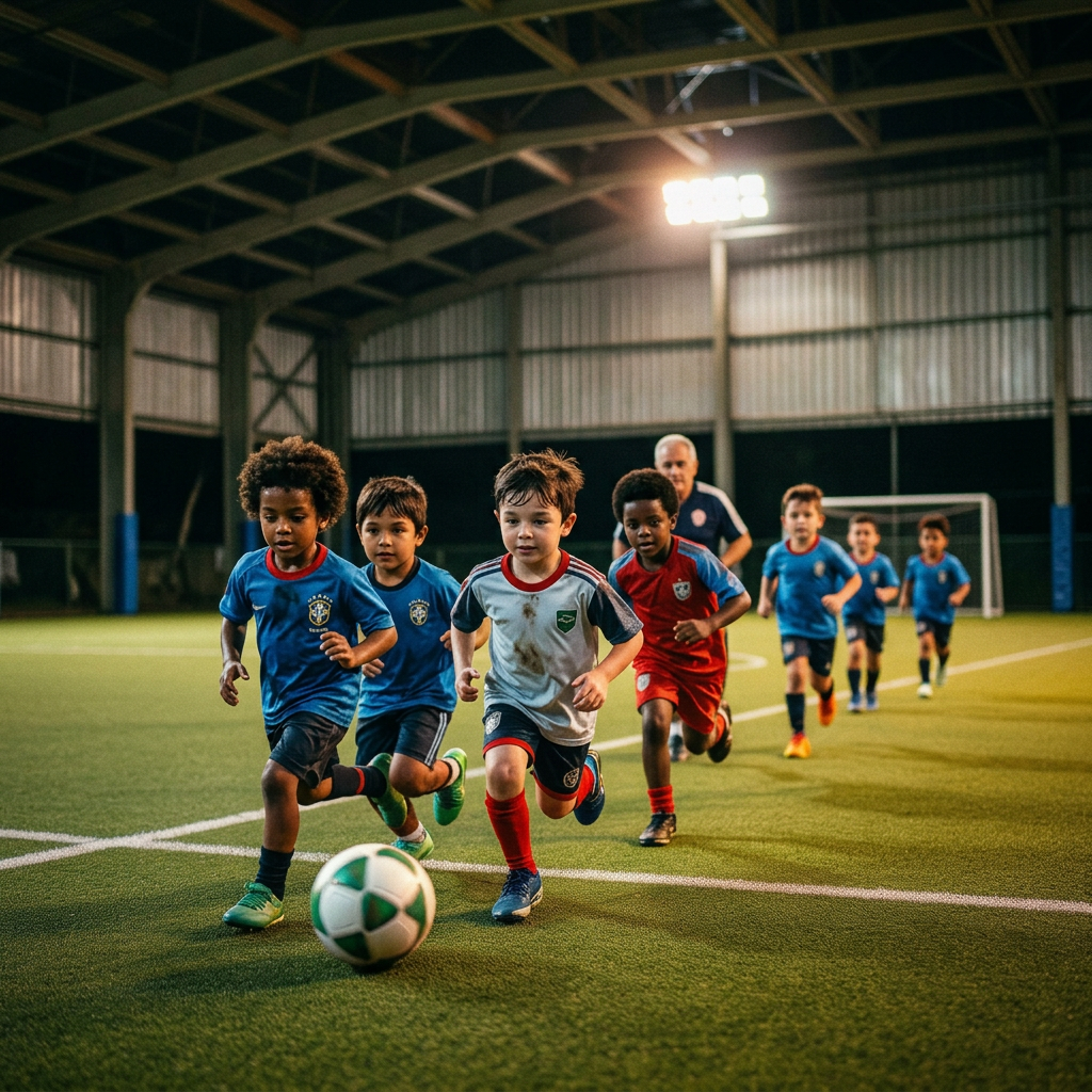 Crianças treinando na Escolinha de Futebol do G7 Sport Center